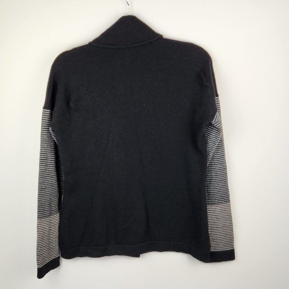 Patagonia Lambs Wool Blend Cardigan Sweater Black Gray Stripes sz L - Picture 2 of 6